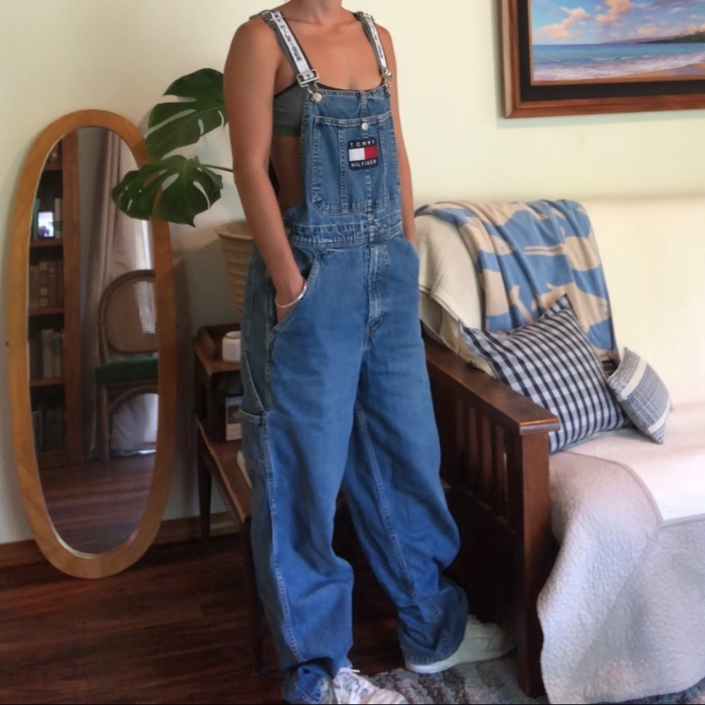 Vintage 90s/Y2K Men’s Tommy Hilfiger Overalls With Spellout Straps Size S